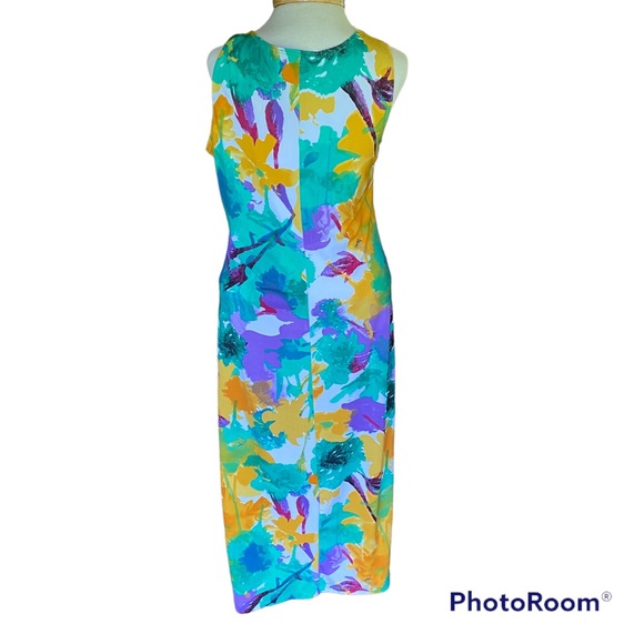 Slinky Brand Medium Maxi Dress Sleeveless Floral Watercolor Brush Print Stretch - Picture 3 of 13